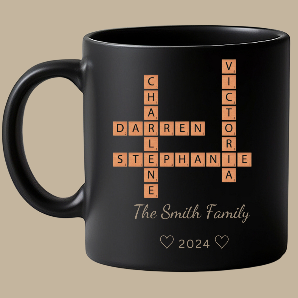 Personalized Family Crossword Mug - Custom Name Puzzle Coffee Cup | Unique Gift for Families, Parents, or Grandparents