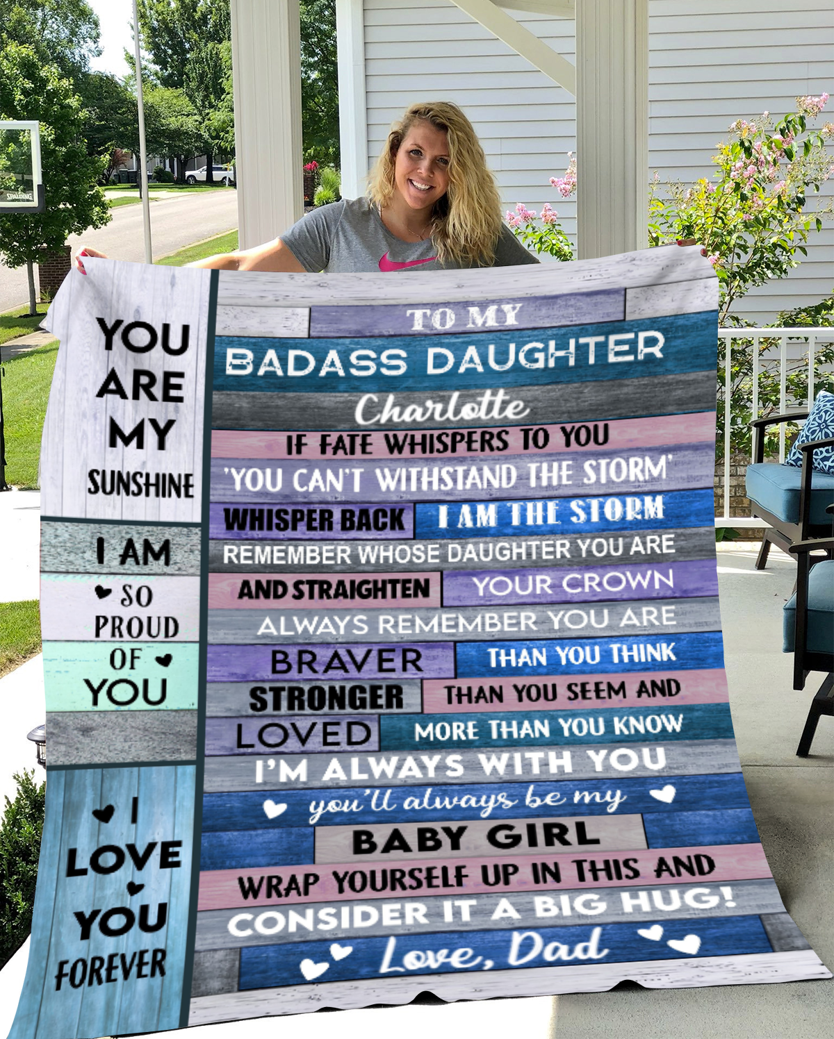 Personalized Daughter Blanket From Dad, Custom Daughter Blanket – Gift from Mom or Dad, Badass Daughter Gift