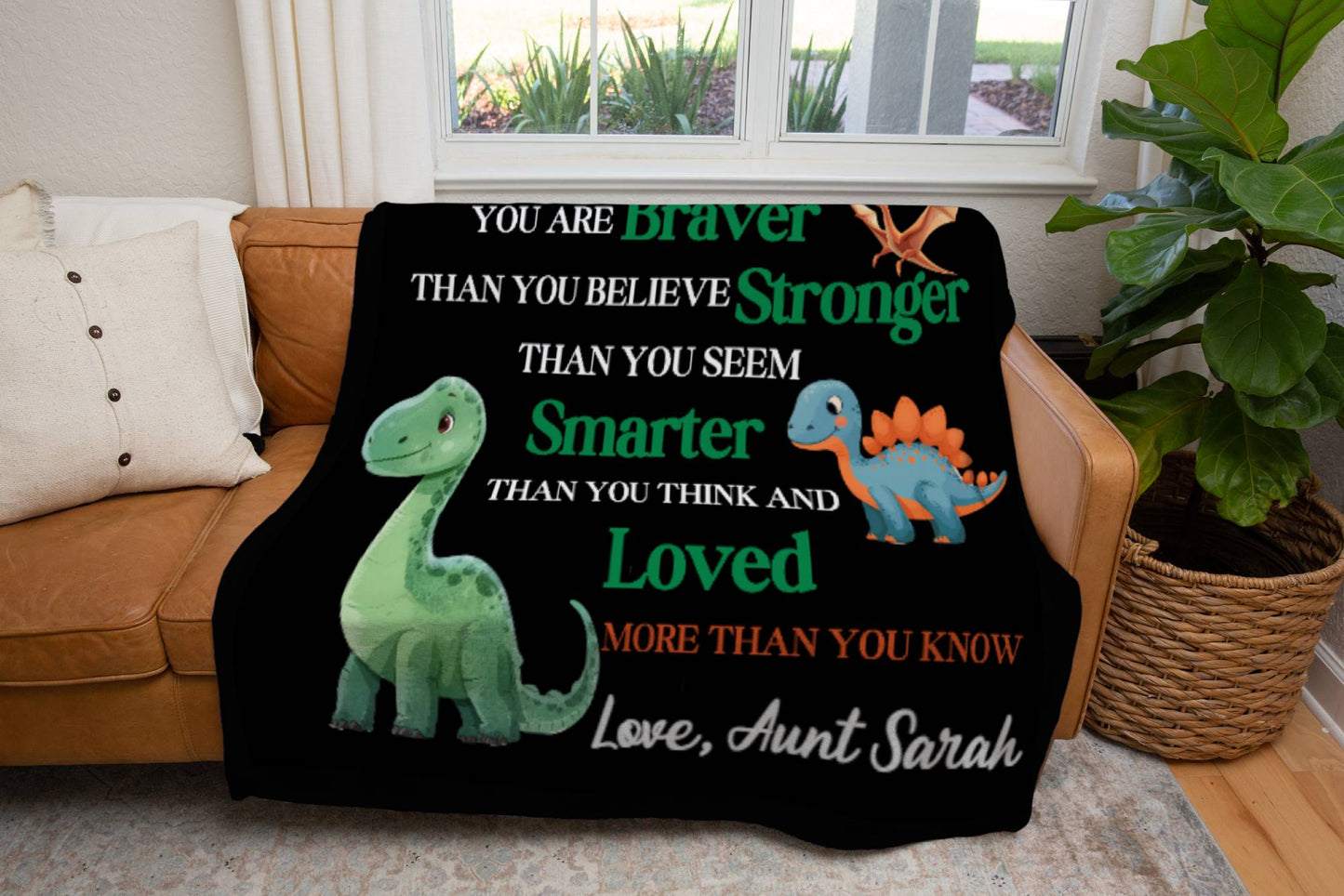 Personalized Nephew Blanket | Custom Name Dinosaur Fleece or Sherpa Throw | Gift from Aunt, Gift From Uncle, Gift For Nephew