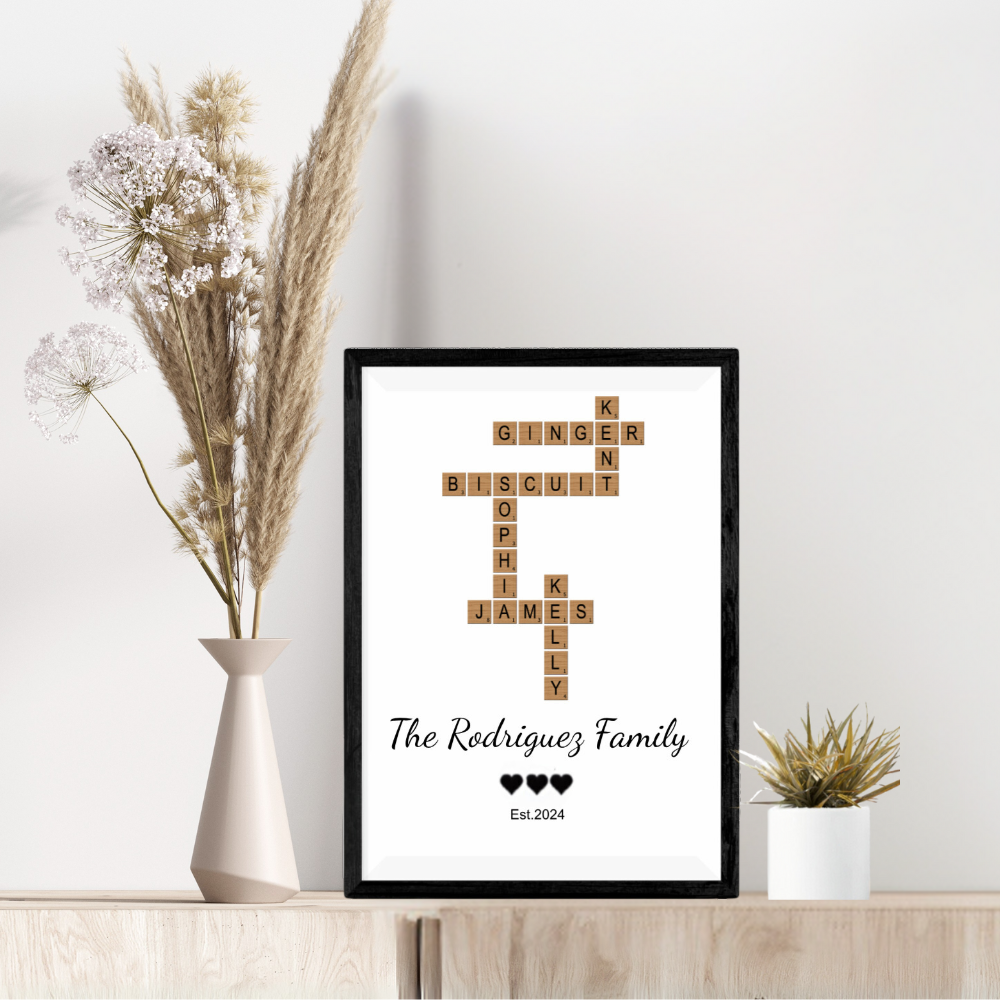 Personalized Crossword Family Wall Art | Custom Family Name Puzzle Art | Family Gift for Home Décor | Anniversary or Wedding Gift