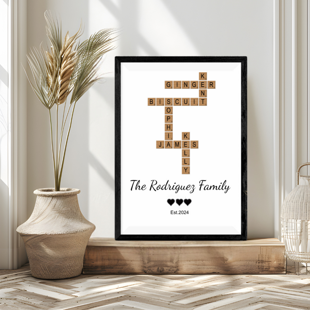 Personalized Crossword Family Wall Art | Custom Family Name Puzzle Art | Family Gift for Home Décor | Anniversary or Wedding Gift