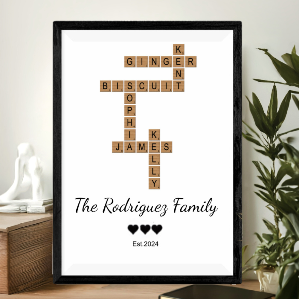 Personalized Crossword Family Wall Art | Custom Family Name Puzzle Art | Family Gift for Home Décor | Anniversary or Wedding Gift