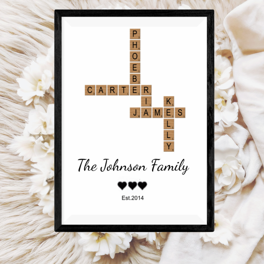 Personalized Crossword Family Wall Art | Custom Family Name Puzzle Art | Family Gift for Home Décor | Anniversary or Wedding Gift