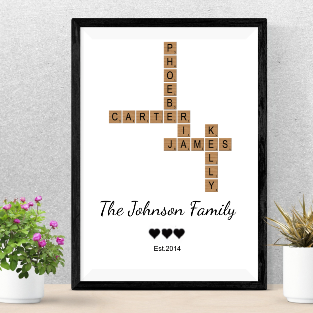 Personalized Crossword Family Wall Art | Custom Family Name Puzzle Art | Family Gift for Home Décor | Anniversary or Wedding Gift