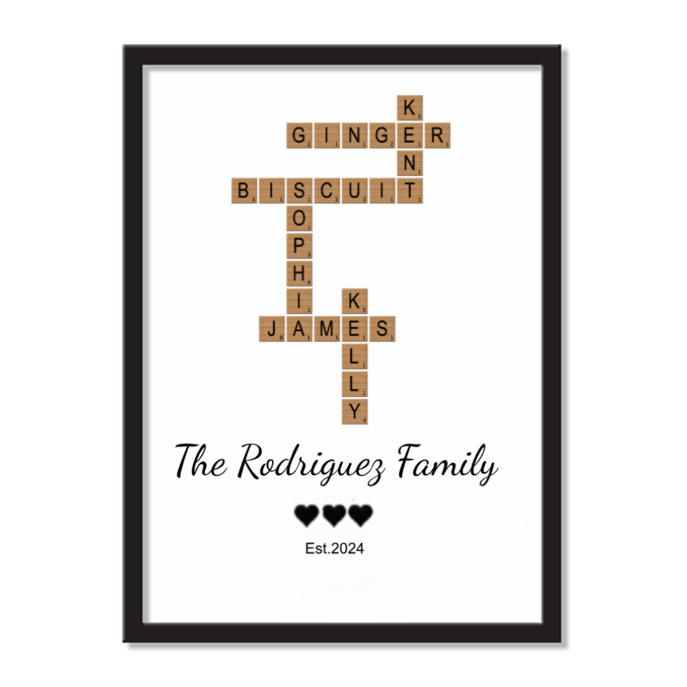 Personalized Crossword Family Wall Art | Custom Family Name Puzzle Art | Family Gift for Home Décor | Anniversary or Wedding Gift