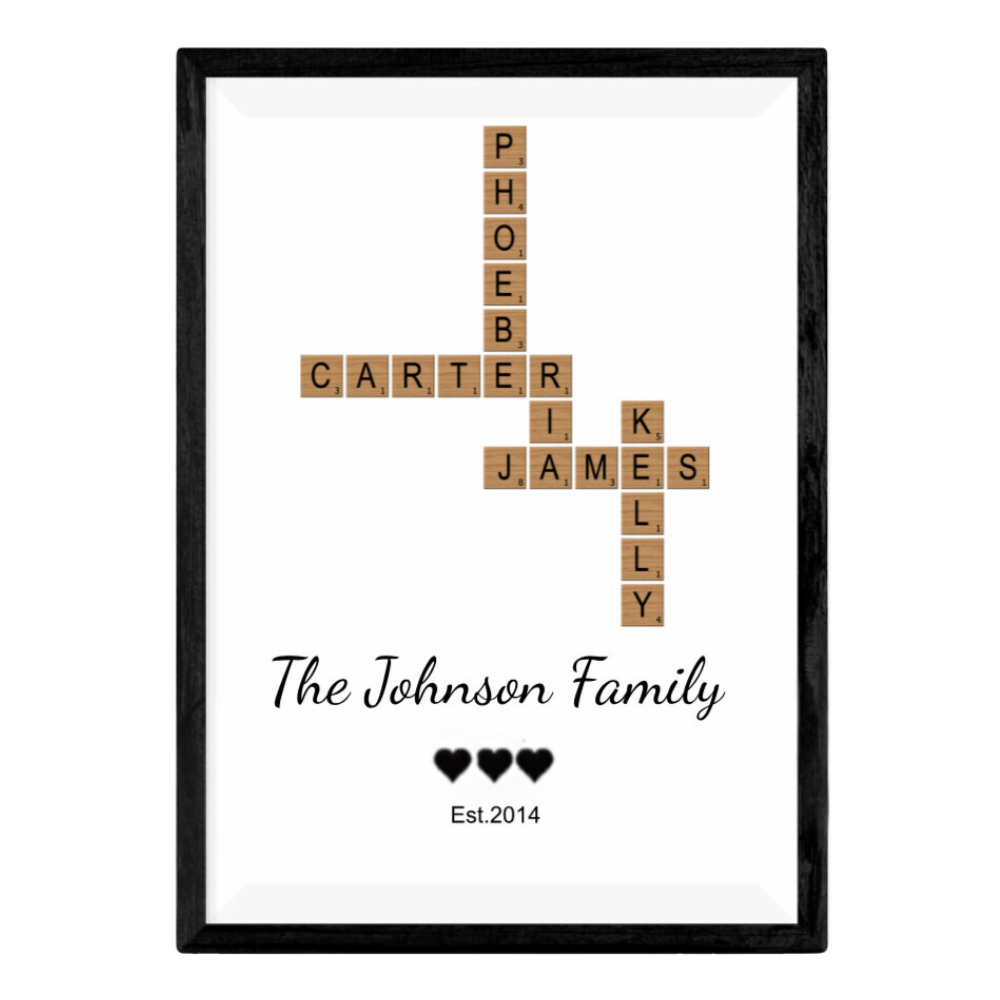 Personalized Crossword Family Wall Art | Custom Family Name Puzzle Art | Family Gift for Home Décor | Anniversary or Wedding Gift