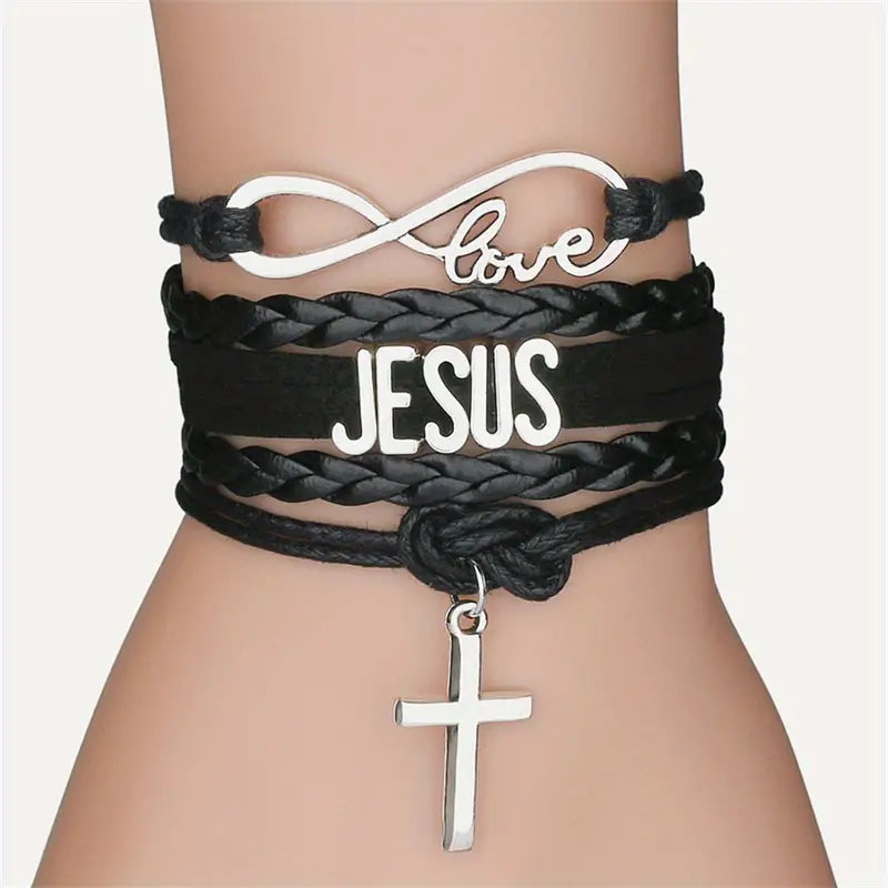 Multilayer Wrap JESUS Christian Bible Cross Braided Bracelet Religious Ornaments Birthday Gift Festival Present Jewelry