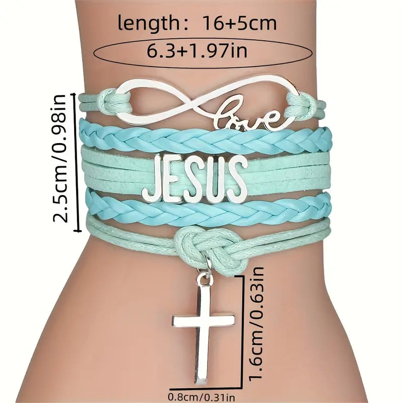 Multilayer Wrap JESUS Christian Bible Cross Braided Bracelet Religious Ornaments Birthday Gift Festival Present Jewelry
