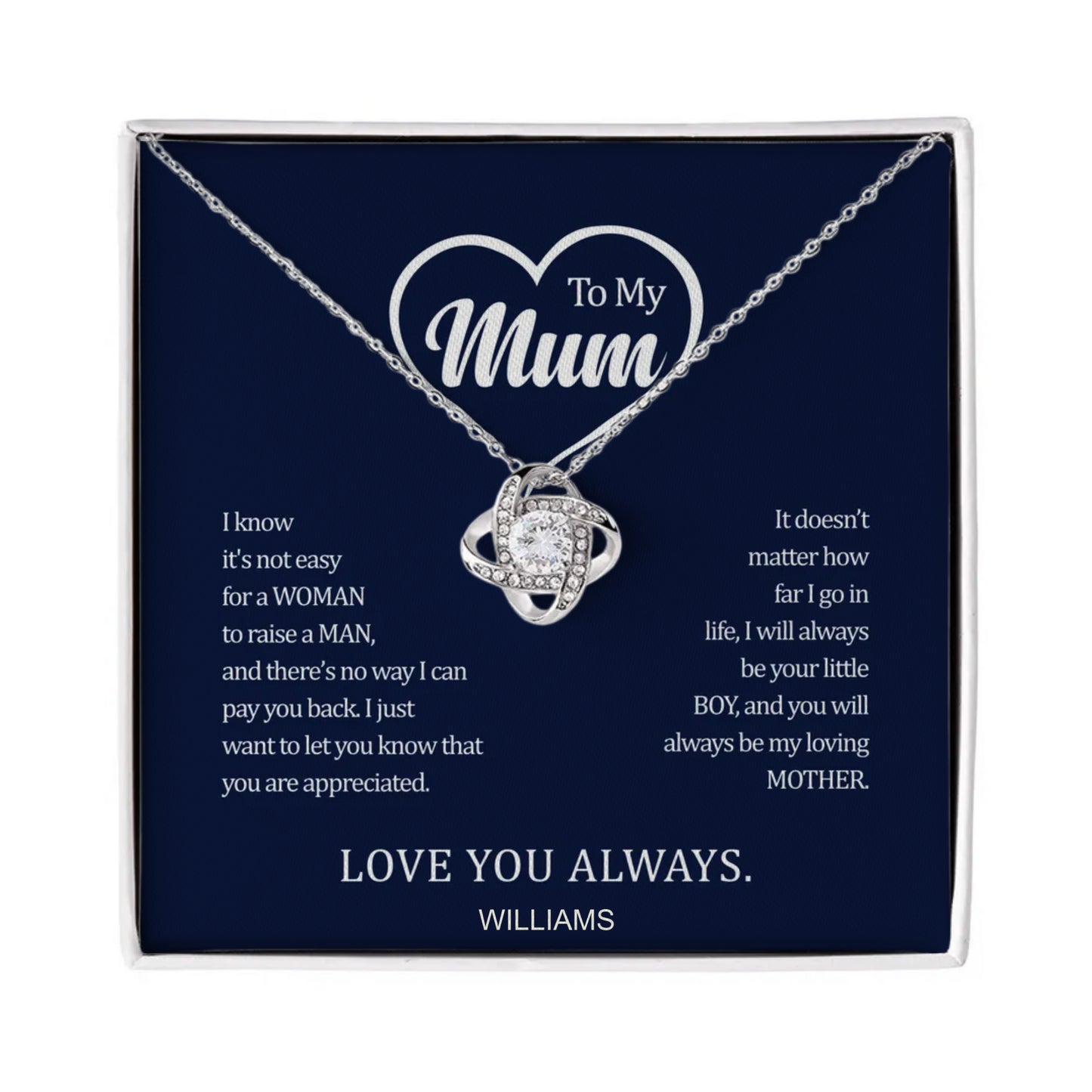 To My Gorgeous Mum Love Knot Necklace
